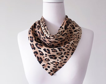 Unisex leopard silky bandana scarf for head or neck, Boho hair scarf, Floral neck gaiter, Face covering, Handmade Australia