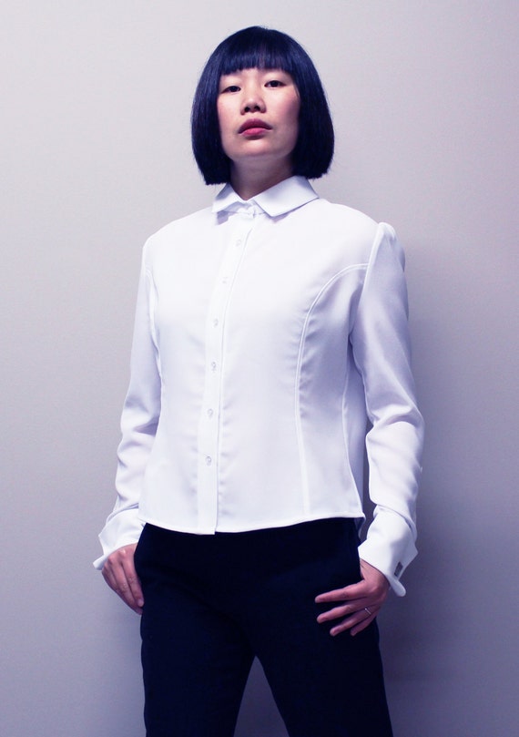 womens white dress shirt french cuffs