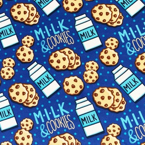 Choc chip cookies and milk donut quilting cotton fabric by Half yard or Fat Quarter, sweets food quilting fabric