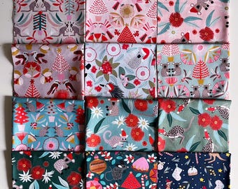 Australian Christmas Fabric Bundle | 12pc Aussie Animal Cotton Fat Quarters | Koala Kangaroo Wombat Holiday| Native Floral Xmas Quilting Set