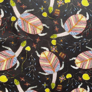 Aboriginal art turtle beige black quilting cotton fabric by Half yard or Fat quarter, Australian native fabric