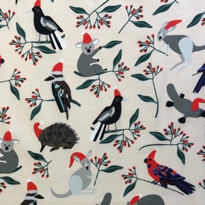 Christmas Animals Cotton Fabric: Australian Wildlife Print