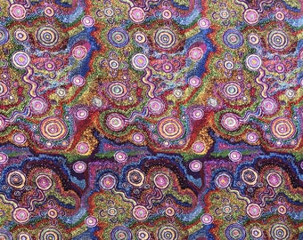 Aboriginal art Warlu goanna dreaming abstract yellow orange quilting cotton fabric by 1/2 yard or Fat quarter, Australia indigenous art