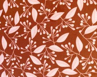 Australian Native Gum Leaf & Gumnut Fabric, Brown Botanical Cotton Poplin by the Yard, Eucalyptus Floral Quilting Material, Nursery Fabric