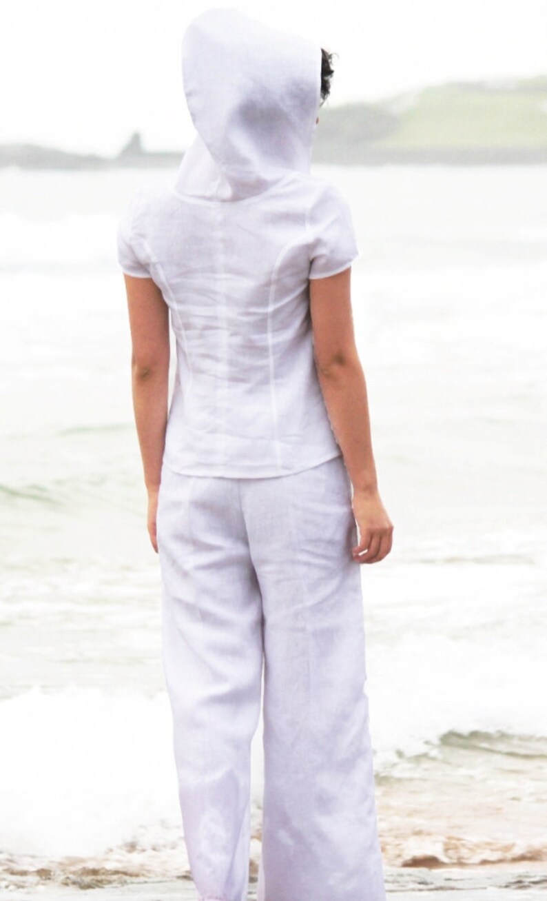 Hooded Organic White Linen Top Linen Hoodie Simple Linen Etsy