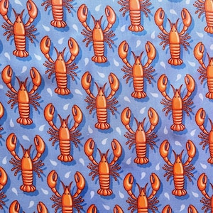オレンジロブスターコットン生地：シーフードプリントキルティング素材
