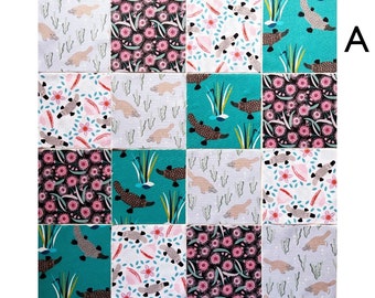 16pcs pre-cut 5" x 5"  Australian koala and kangaroo floral quilting cotton fabric, Aussie iconic animals quilting fabric