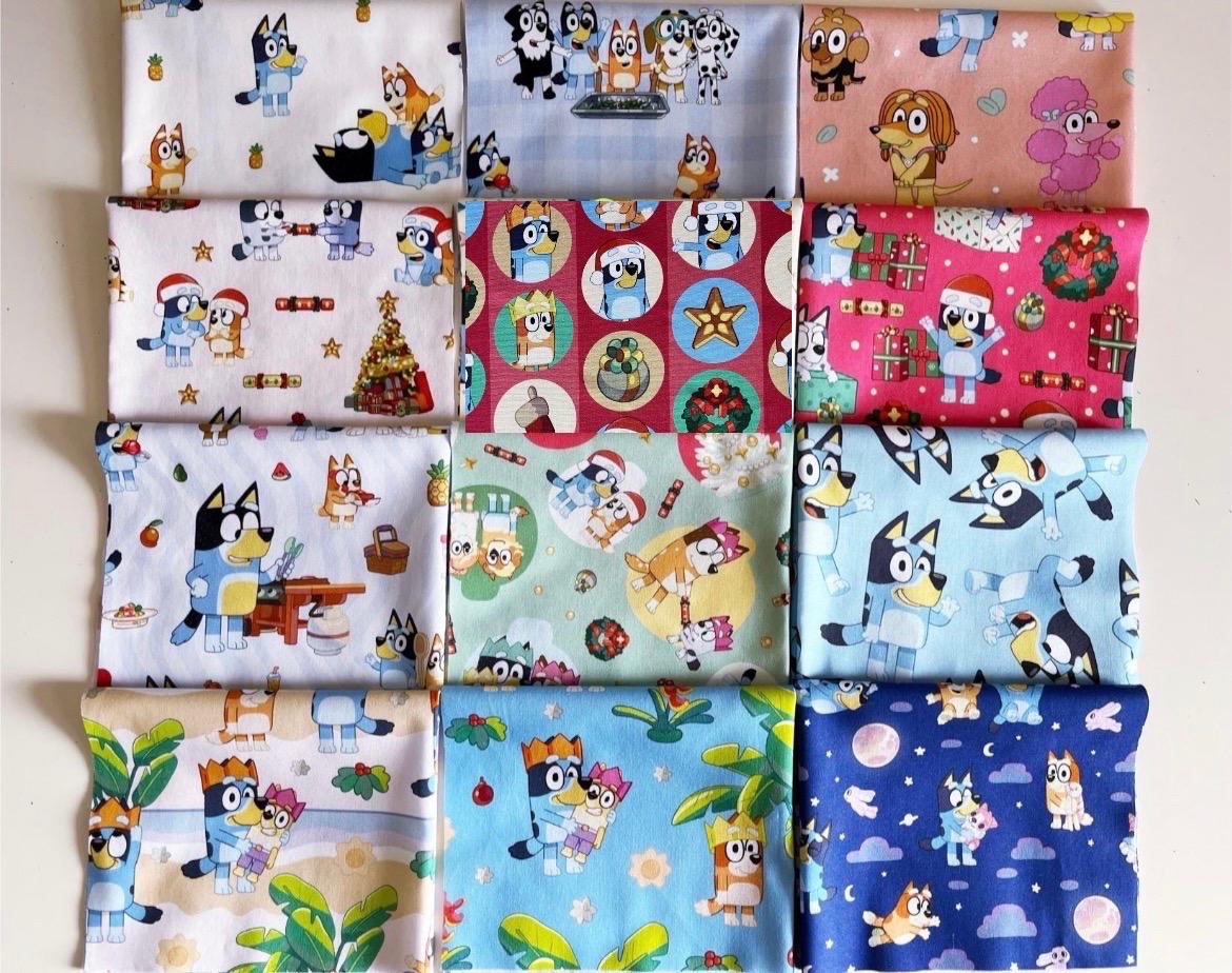 Bluey Light Blue Fabric by the Yard, Blue Heeler Dog Print Cotton ...