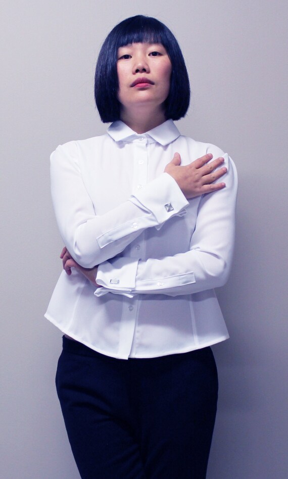 women's white dress shirt with french cuffs