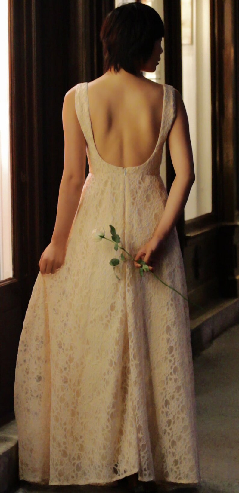 Backless Lace Wedding Dressopen Low Back Wedding Dresssimple Etsy