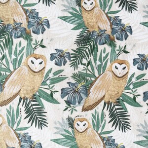 Barn Owl Cotton Fabric: Beige Floral Print, Quilting & Craft