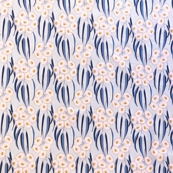 Tasmanian blue gum flower blooming gray pink floral cotton quilting fabric by 1/2 yard or Fat quarter, Australian native floral fabric
