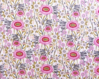 Folk cottage garden pink green floral quilting cotton fabric by 1/2 yard or Fat quarter, Australian floral fabric