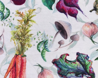 Organic Vegetable Print Cotton Fabric: Farm Vegetable Quilting Material