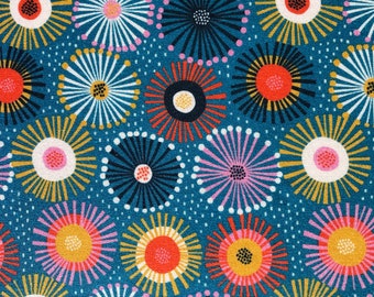 ブルーガムの花柄抽象コットン生地：オーストラリアの花柄キルティング、ベビーブランケット素材、ネイティブフローラプリント