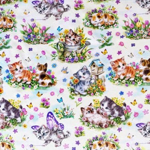 Playful Kitten Cotton Fabric: Cat Lover Quilting Material