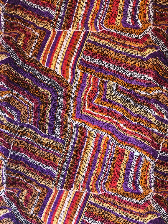 Polly Anne Napangardi Dixon Mina Mina Dreaming Aboriginal Fabric, Indigenous Art, Purple Orange 100% Cotton Quilting Material by the Yard