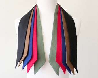 Organic linen skinny scarf for hair or neck, Linen narrow headband, Linen hair scarf ponytail, Black Brown Red Green Blue, Handmade