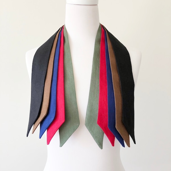 Organic linen skinny scarf for hair or neck, Linen narrow headband, Linen hair scarf ponytail, Black Brown Red Green Blue, Handmade