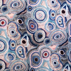 Aboriginal art Agnes water dreaming abstract blue pink quilting cotton fabric by Half yard or Fat quarter, Australia indigenous art