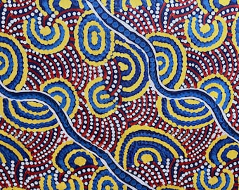 Warlukurlangu Water Dreaming Fabric, Ngapa Jukurrpa Aboriginal Cotton Print, Indigenous Australian Quilting Fabric BY THE YARD