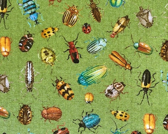 Tissu en coton pour courtepointe vert Nature trail bugs insectes par 1/2 yard ou Fat Quarter