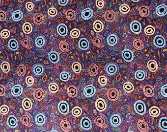 Aboriginal Yumari dreaming purple blue abstract quilting cotton fabric by 1/4 or 1/2 yard, Fat quarter fabric, Australian indigenous art