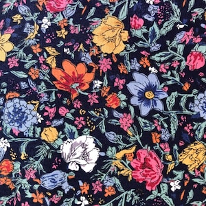 Navy Floral Cotton Fabric: Small Flower Garden Print - Quilting & Craft