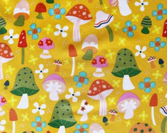 Amanda McGee Mushroom Yellow Fabric by the Yard, , Susie Sunshine Cotton Material,Magic Mushroom Yellow Print,Whimsical Fat Quarter Yardage