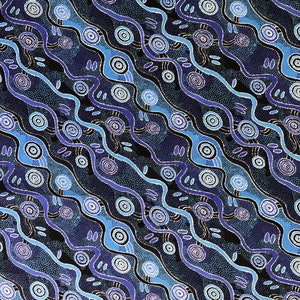 Aboriginal art desert tracks abstract blue quilting cotton fabric by Half yard or Fat quarter, Australian indigenous art