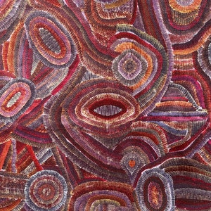 Aboriginal art Agnes water dreaming abstract blue purple quilting cotton fabric by Half yard or Fat quarter, Australia indigenous art