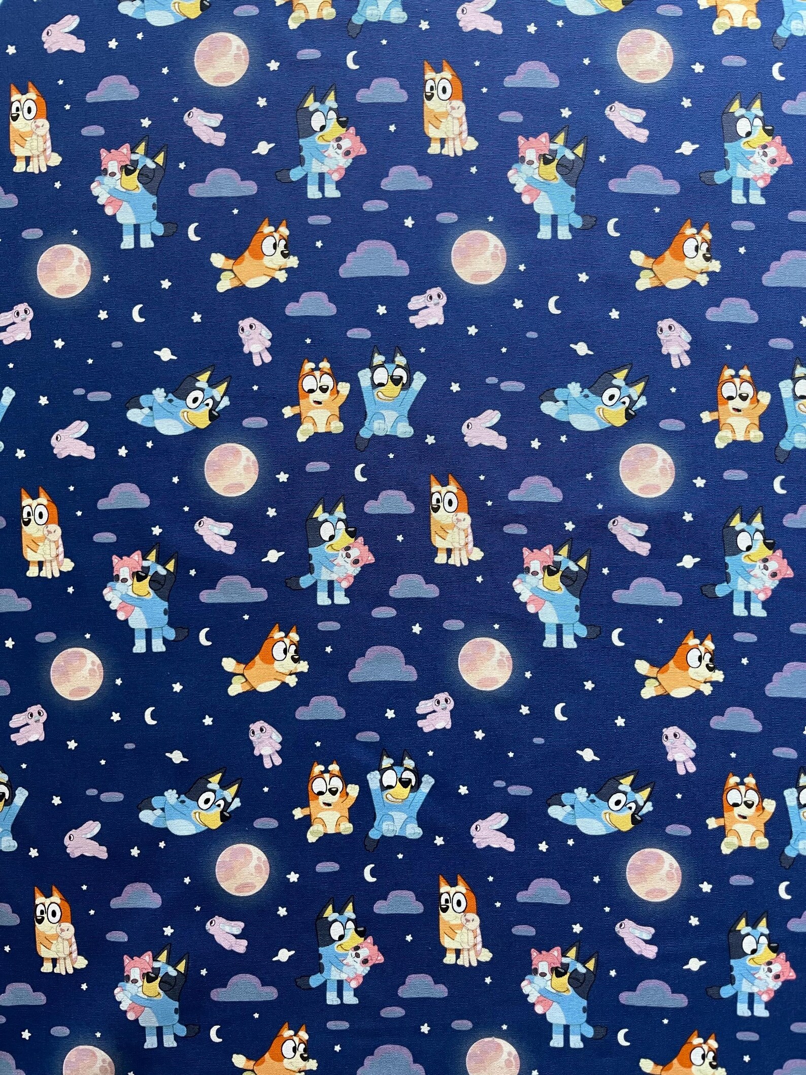 Bluey & Bingo Moon Fabric by the Yard, Navy Blue Cotton Quilting ...