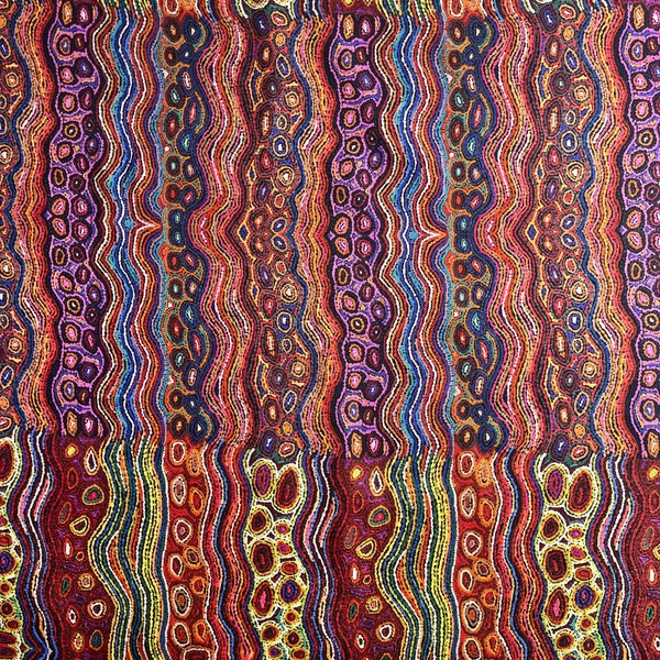 Aboriginal art Lappi Lappi Dreaming orange purple quilting cotton fabric by 1/2 yard or fat quarter, Australian indigenous art fabric