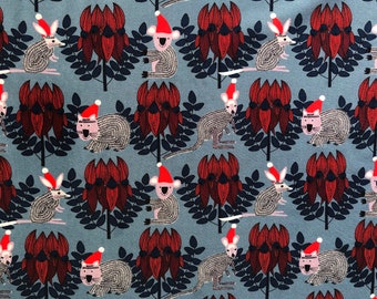 Australian Christmas Fabric by the Yard, Aussie Animals Koala Kangaroo Holiday Quilting Cotton, Sturt's Desert Pea Fat Quarter Yardage