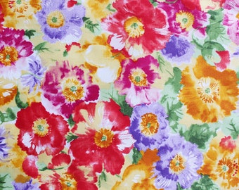 Watercolor Poppy Fabric, Red Orange Floral Print, 100% Cotton Quilting Material for DIY Crafts, Sewing Supplies