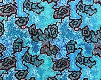 Aboriginal art water dreaming abstract blue quilting cotton fabric by 1/2 yard, Fat quarter fabric, Australian indigenous art