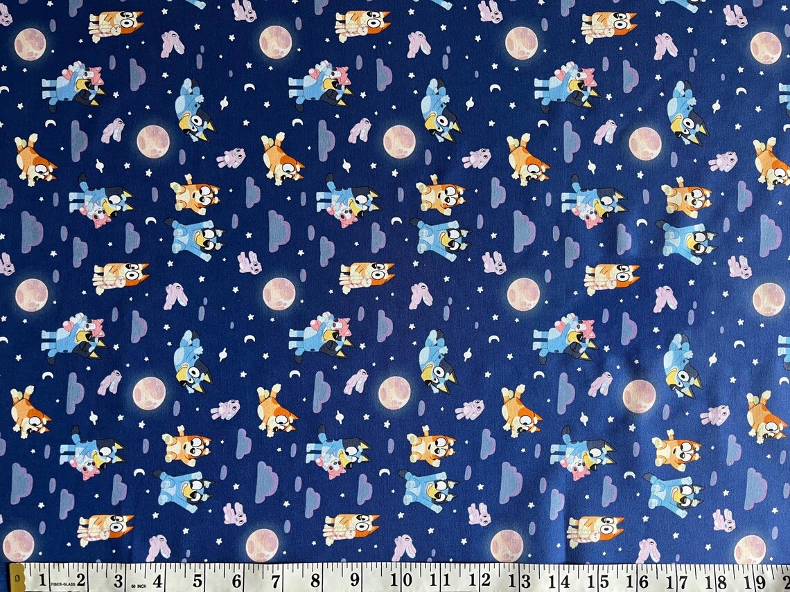 Bluey & Bingo Moon Fabric by the Yard, Navy Blue Cotton Quilting ...