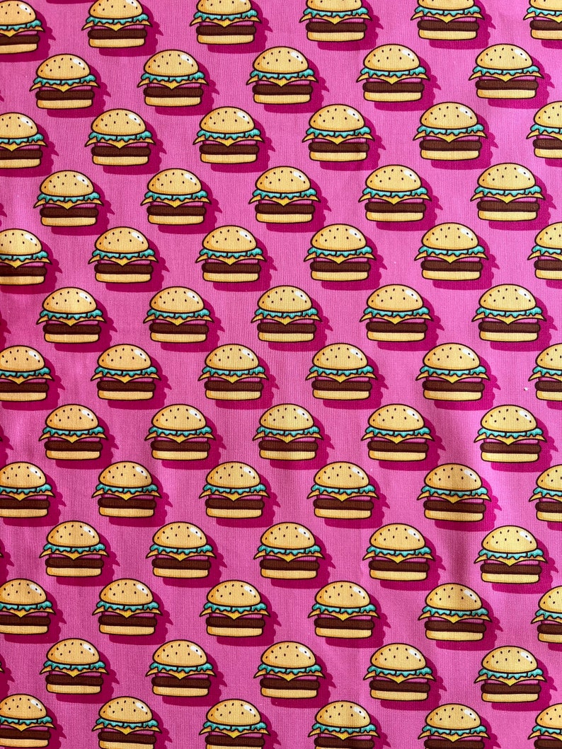 Hamburger Food Pink Cotton Quilting Cotton Fabric by 1/2 Yard or Fat