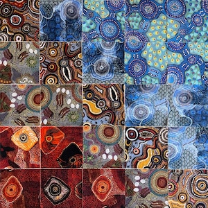 25pcs pre-cut 4&quot; x 4&quot; Aussie Aboriginal abstract dreaming quilting cotton fabric