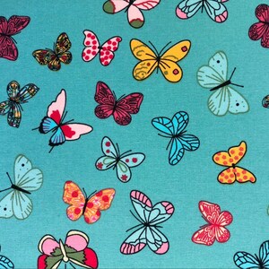 Butterfly Family Cotton Fabric: Colorful Teal Blue Aussie Insect Print