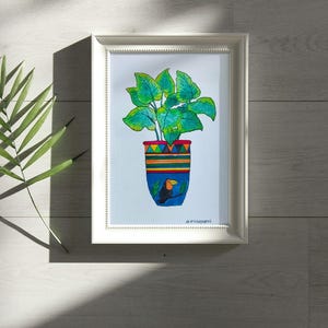 Mini dipinto originale di piante in vaso - 9 x 13 cm tecnica mista su carta per acquerello - arte botanica e arredamento per la casa