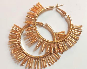 Miyuki Seed Bead Fringe Earrings, Handwoven Japanese Drop Earrings, Modern Minimal Statement Jewelry