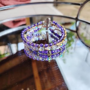 Five-Strand Purple and Clear Zircon Beaded Bracelet | Sparkling Handmade Jewelry | Gift for Her | Elegant Beaded Bracelet