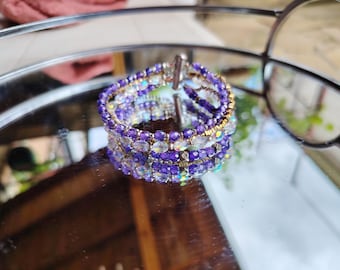 Purple Zircon Beaded Bracelet: Handmade Five-Strand Jewelry