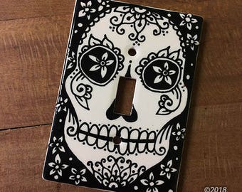 DISCOUNT Ceramic Switch Plate Cover - Sugar Skull Dia de los Muertos Home Decor