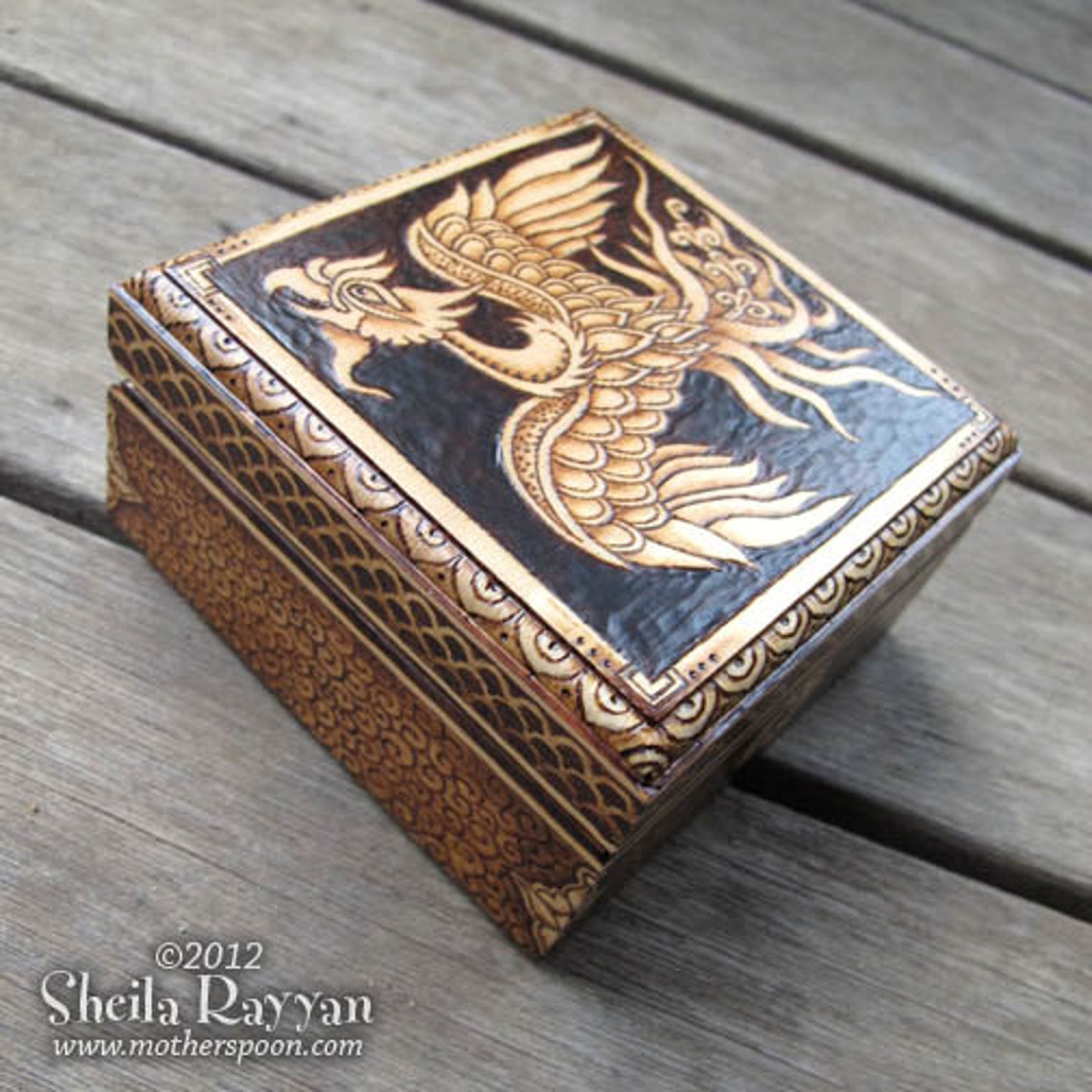 Phoenix Box Pyrography Etsy