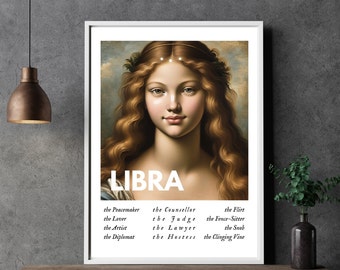 Libra Archetypes Poster, Libra PRINTABLE Wall Art, Libra Zodiac Print, Libra Zodiac Star Sign Print, Renaissance Wall Decor, Venus Print