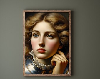 Medieval Female Warrior Printable Art - Elegant Renaissance Decor for Dungeons and Dragons Enthusiasts