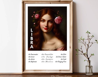 Libra Archetypes Poster, Libra PRINTABLE Wall Art, Libra Zodiac Print, Libra Zodiac Star Sign Print, Renaissance Wall Decor, Venus Print