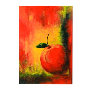 Manzana Roja – Pintura acrílica original de fruta sobre tablero de fibra / 42 x 61 cm / Arte de cocina vibrante / Opción enmarcada / Firmada en 2023